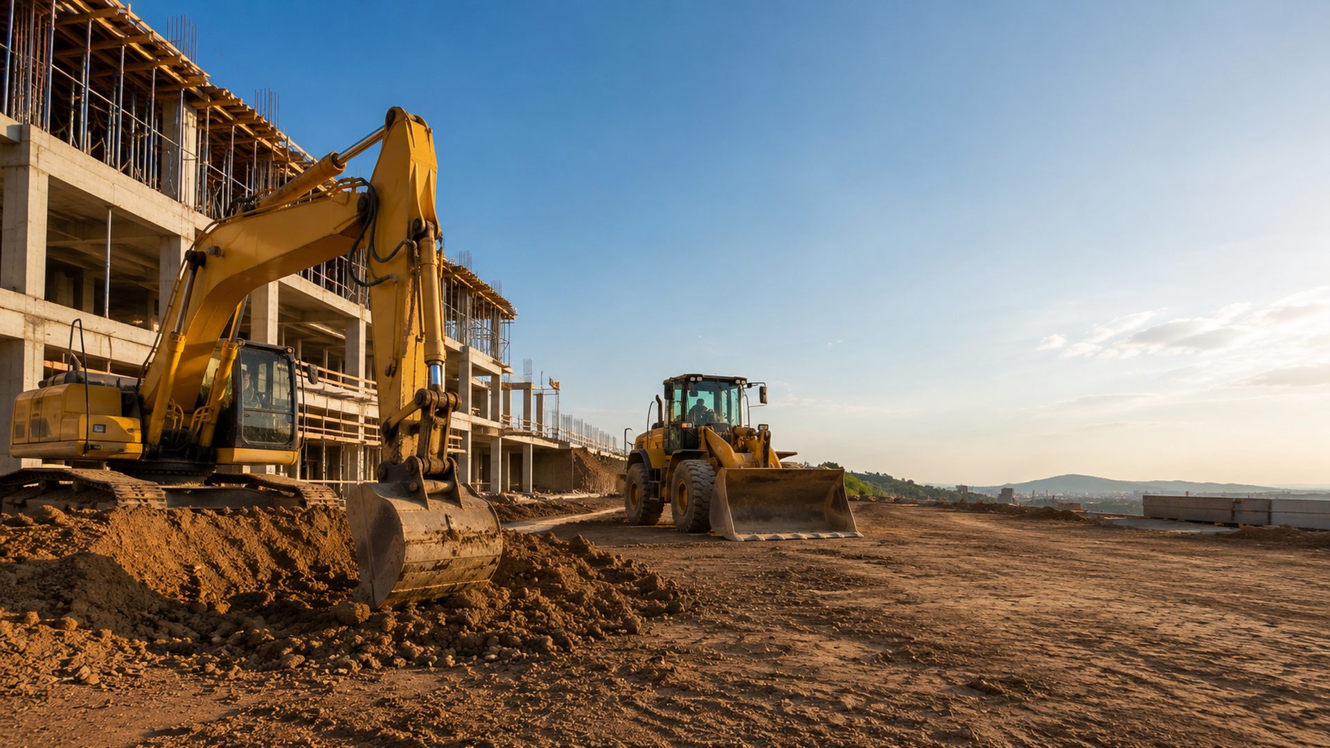 Maquinaria pesada trabajando en una obra en construcción
